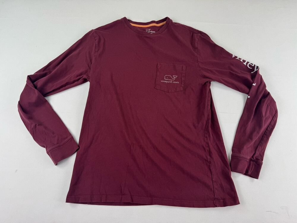 Vineyard Vines Long Sleeve Pocket T Shirt Men’s Small Burgundy Whale Logo